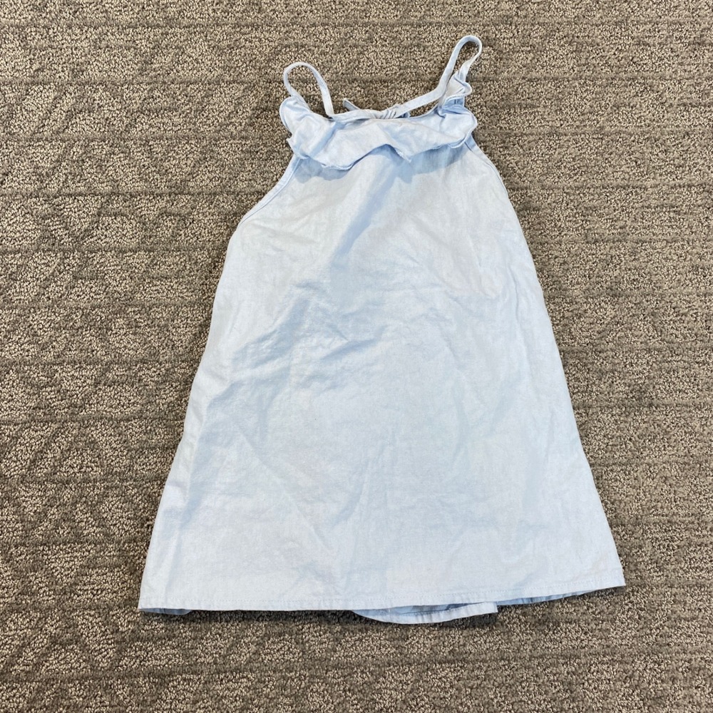Bella Bliss Girls Blue Ruffle Sleeveless Dress‎ Linen Cotton Blend Size 8